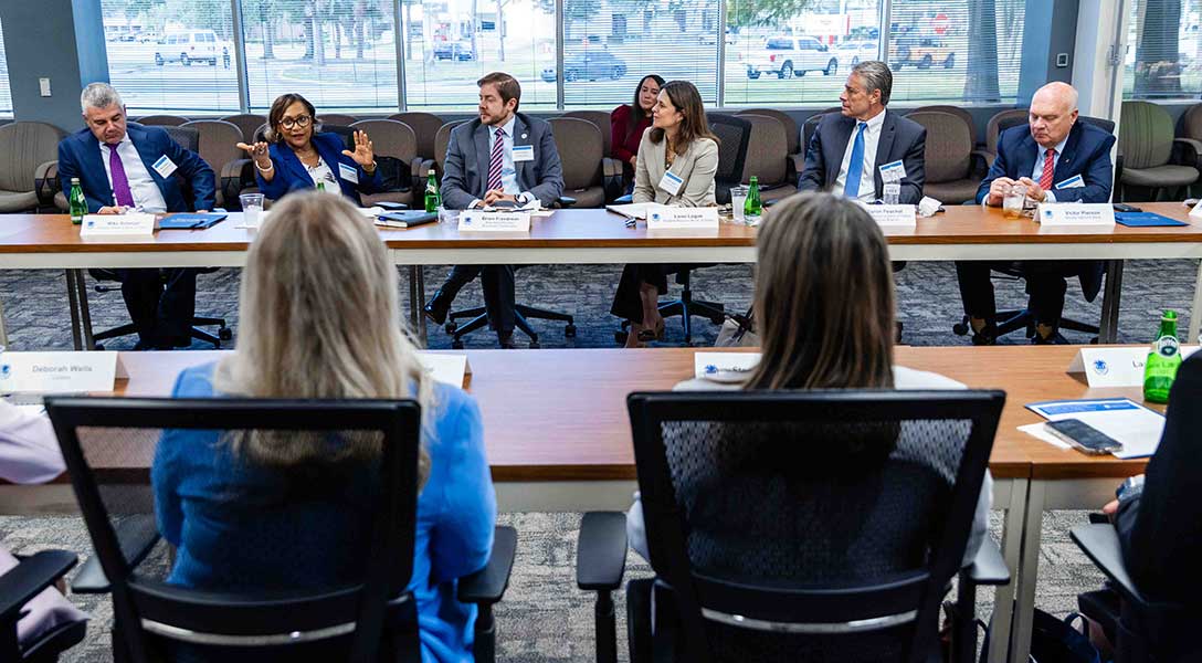 President Logan hears from local business leaders about the opportunities they see in the growing space economy.