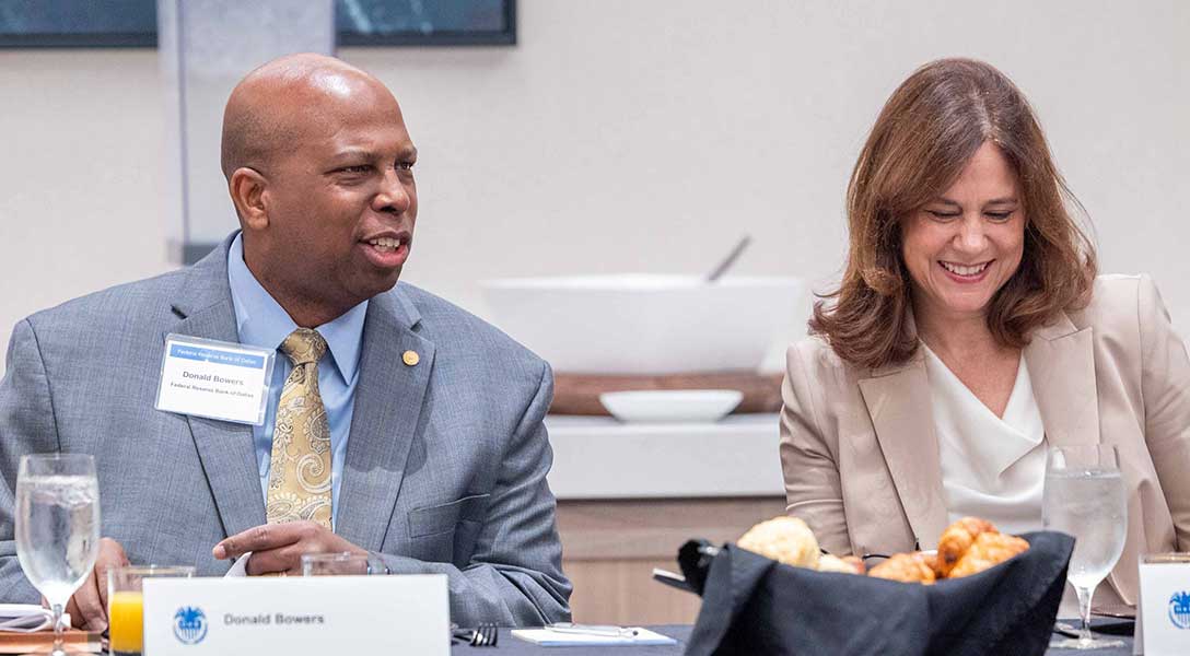 Dallas Fed President Logan and Regional Executive Donald Bowers met with business and community leaders during a recent visit to Waco.