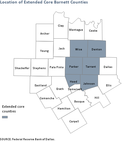 Location of extended core barnett shale counties