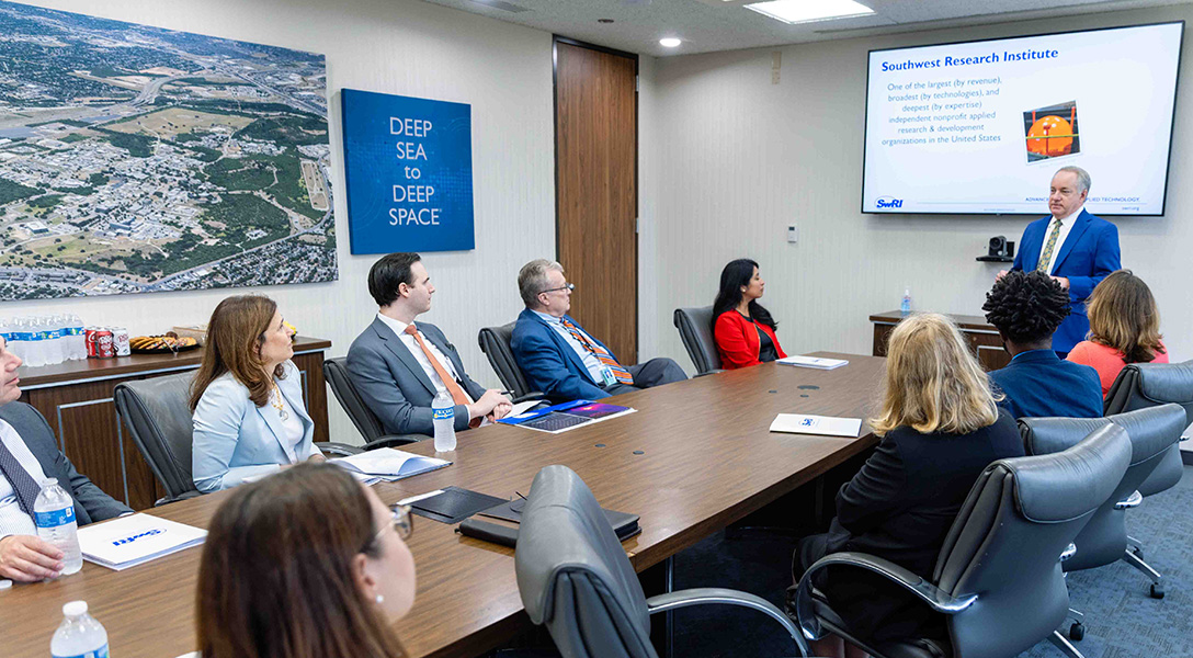 Southwest Research Institute Chief Executive Adam Hamilton shares with President Logan and her team how the Institute, which had 35 patents awarded in 2024, is advancing science and applying technology to solve complex challenges.