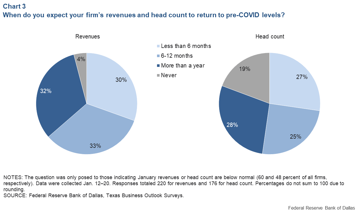 Chart 3: 'When Do You Expect your Firm's Revenues and Headcounts to Return to Pre-COVID Levels?' 