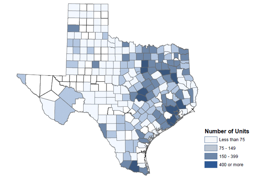 Map 1: Concentration of Section 514 and 515 Units in Texas