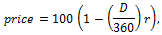 Formula: Price of Treasury bills