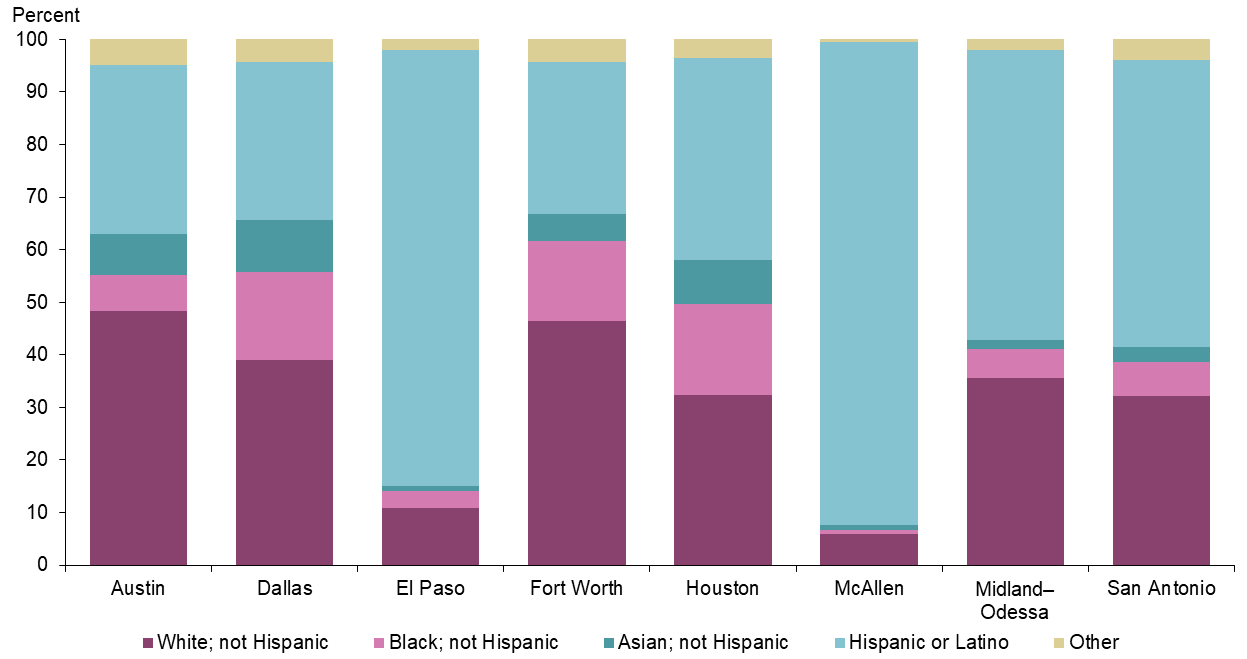 Chart 6.3: Population more diverse in Houston than in other major Texas metros